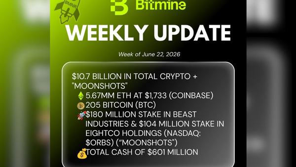 Bitmine Immersion Umumkan Kepemilikan ETH Capai 5,67 Juta Token dan Total Kepemilikan Kripto serta Uang Tunai Sebesar $10,7 Miliar